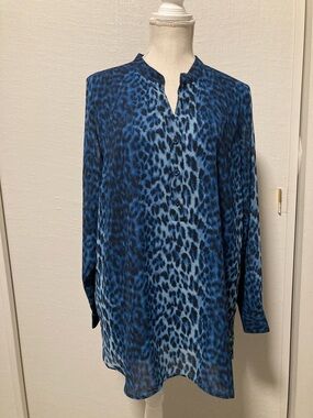 Blue Leopard Print Long-Sleeves